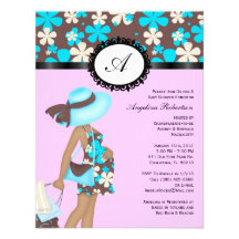 Baby Boy or girl Blue & Pink Cute Shower Flowers Announcement