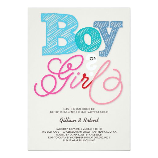 Baby Boy or Girl Pink Blue Gender Reveal Party Card Zazzle
