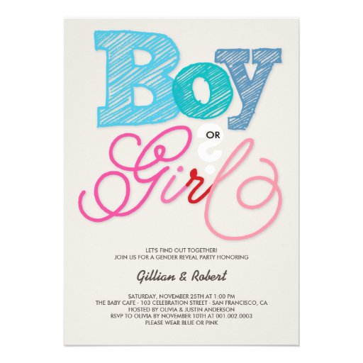 Baby Boy or Girl Pink Blue Gender Reveal Party Announcement (front side)