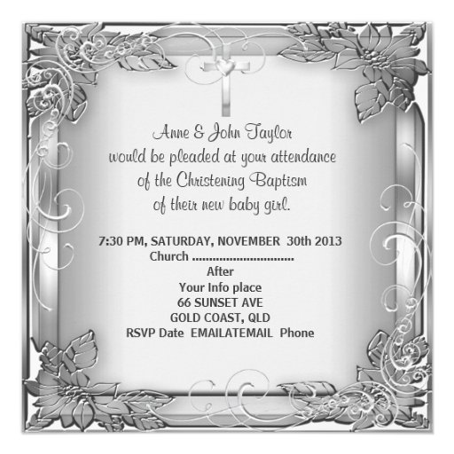 Baby Boy or Girl Silver Christening Baptism Cross Personalized Invite