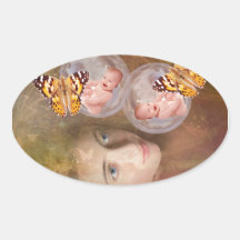 Baby boy or girl twins oval sticker
