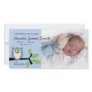 Baby Boy Owl Theme Birth Announcement Photo Card