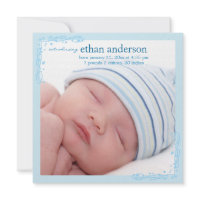 Baby Boy Photo Birth Announcements Soft Blue Swirl invitation