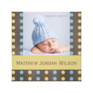 Baby Boy Photo Canvas Brown Blue Yellow Dots wrappedcanvas