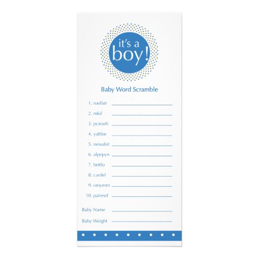 Baby boy Shower Games-blue Full Color Rack Card