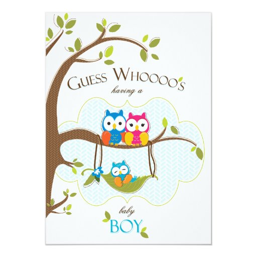 Baby Boy Shower Invitation - Owl Family (front side)