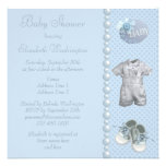 Baby Boy Shower Shoes, Clothes, Pearls & Hearts Personalized Announcements