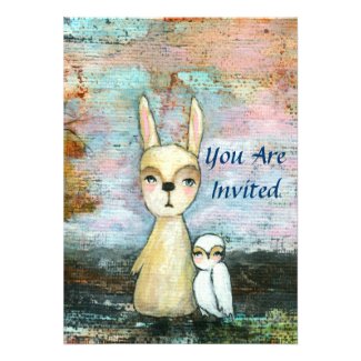 Baby Boy Shower Woodland Rabbit and Owl Art Cards