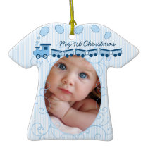Baby Boy Tiny Tee Photo Ornament with Birth Stats