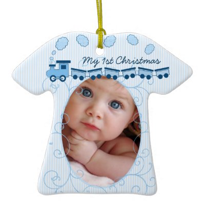 Baby Boy Tiny Tee Photo Ornament with Birth Stats