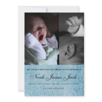Baby boy trio photo birth announcement