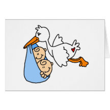 Baby Boy Twins with Stork Greeting Card
