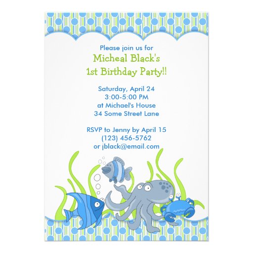 Baby Boy Under the Sea Cartoon Birthday Invitation