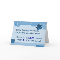Baby Boy Wear Blue Baby Shower Invitation cards by bizarretees Baby Boy Wear Blue Baby Shower Invitation cards
