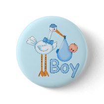 Baby Boy with Stork Button