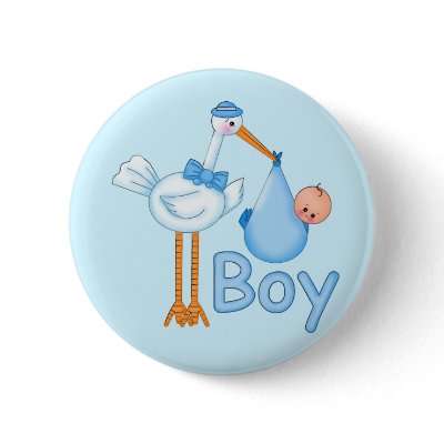 Baby Boy with Stork Button by babyworld