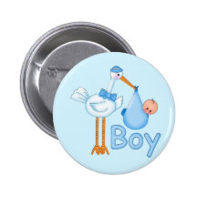 Baby Boy with Stork Button