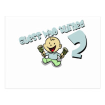 Baby boys "guess who turned 2" design postcards