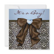 Baby Brown Blue Leopard Baby Boy Shower invitation