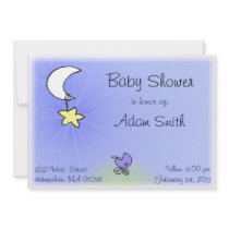 Baby buggy and moon - Baby boy shower invitations