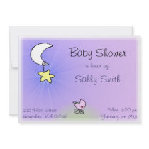 Baby buggy and moon - Baby girl shower invitations