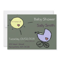Baby buggy and sun - Baby shower invitations