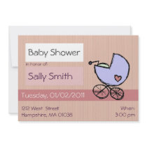 Baby buggy - Baby girl shower invitations