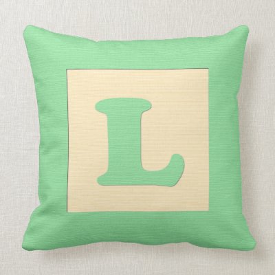 Baby building block throw pIllow letter L (green) by PillowMania