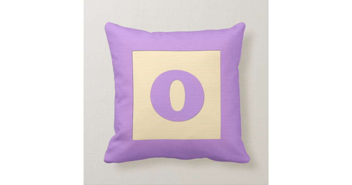 Baby building block throw pIllow letter O (purple) Zazzle