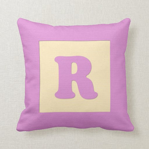 Baby building block throw pIllow letter R (pink) Zazzle