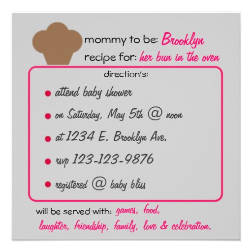 Baby Bun Recipe Invitation(pink)