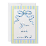 Baby Business Blue &amp; Yellow Stripes &amp; Vintage Bow Personalized Invites