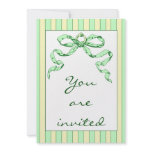 Baby Business Green & Yellow Stripes & Vintage Bow Custom Announcement