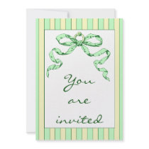 Baby Business Green & Yellow Stripes & Vintage Bow Custom Announcement