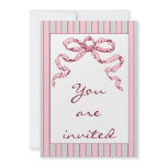 Baby Business Grey &amp; Pink Stripes &amp; Vintage Bow Personalized Invite