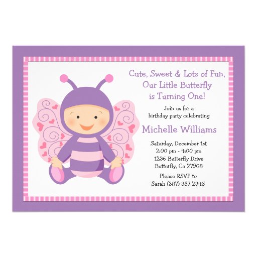 Baby Butterfly Birthday Party Invitation (front side)