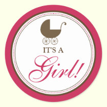 Baby Carriage Announcement Sticker (fuchsia) stickers
