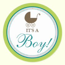 Baby Carriage Announcement Sticker (lime/teal) stickers