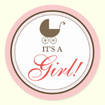 Baby Carriage Announcement Sticker (pink) stickers