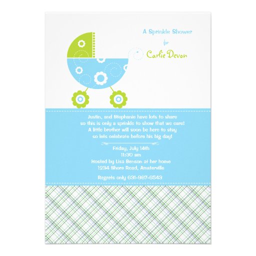Baby Carriage Blue Sprinkle Shower Invitation