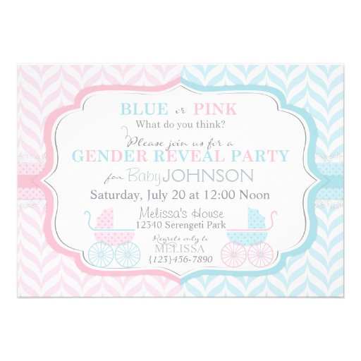 Baby Carriage & Chevron Print Gender Reveal Invitations