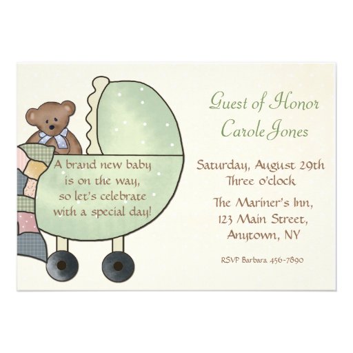 Baby Carriage Green Personalized Invitation