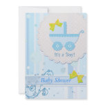 Baby Carriage "It's a Boy" Blue Baby Shower Invite