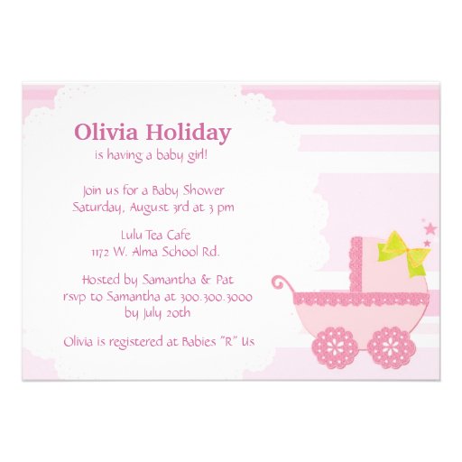 Baby Carriage It's a Girl! Pink Baby Shower Invite