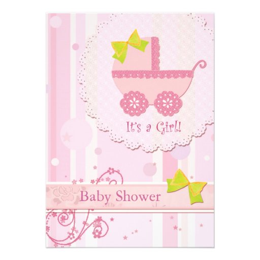 Baby Carriage It's a Girl! Pink Baby Shower Invite