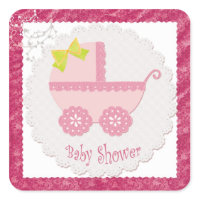 Baby Carriage It's a Girl Pink Baby Shower Sticker sticker