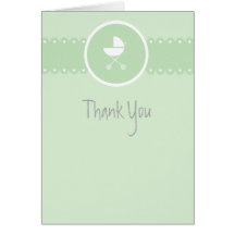Baby Carriage Medallion Green Thank You Note Card