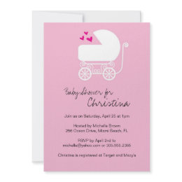 Baby Carriage - Pink Baby Shower Invitations invitation