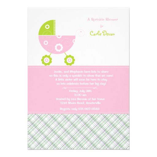 Baby Carriage Pink Sprinkle Shower Invitation