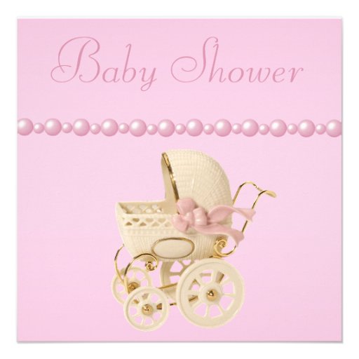Baby Carriage, Shoes, Pacifier, Pearls Baby Shower Invitations